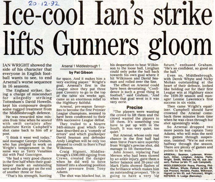 20Dec92 Arsenal v Boro001