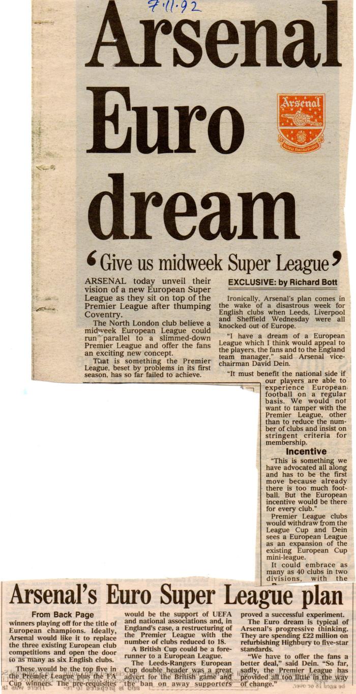 7Nov92 David Dein's Euro league plan003