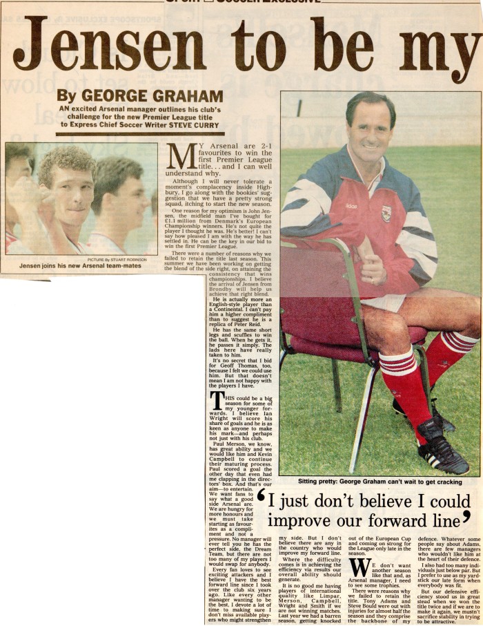 George Graham on John Jensen 14Aug92