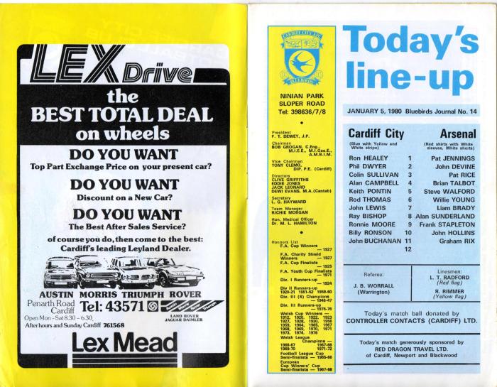 Cardiff programme 5Jan80 2