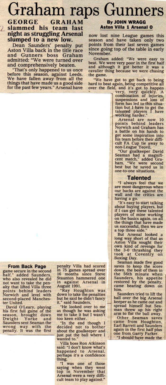 Villa 1 Arse 0 28Dec92