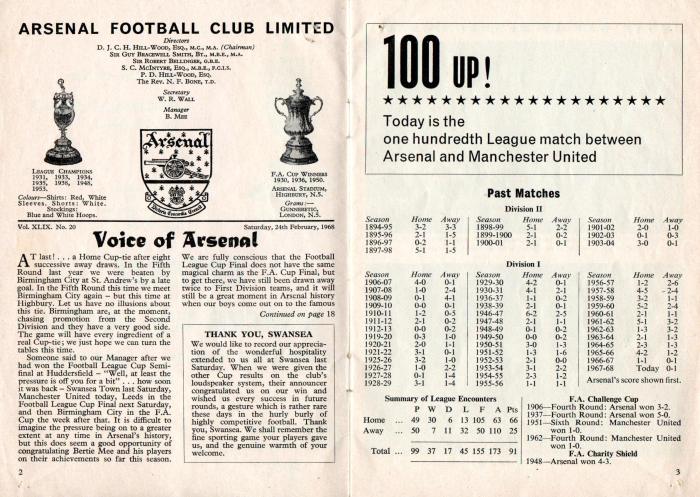 Arsenal v Man Utd 24Feb68 2