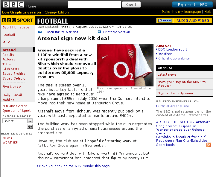 arsenal kit deal 2003