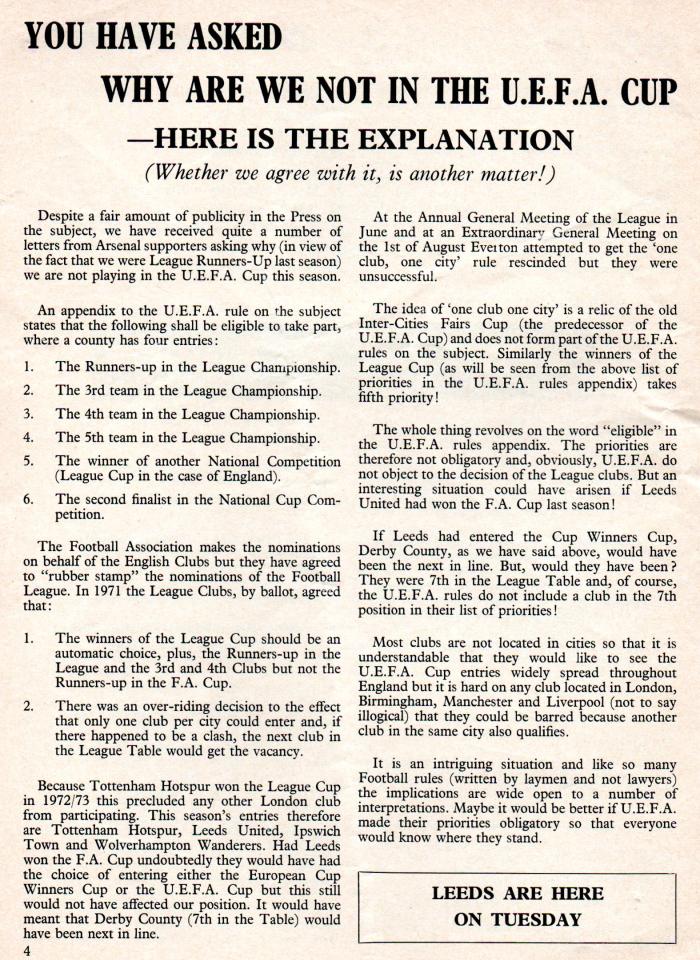 1973-74 Arsenal not allowed in UEFA Cup 001
