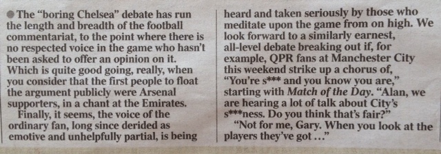 Boring Chelsea fallout by Giles Smith