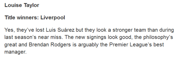 louise taylor predicts liverpool