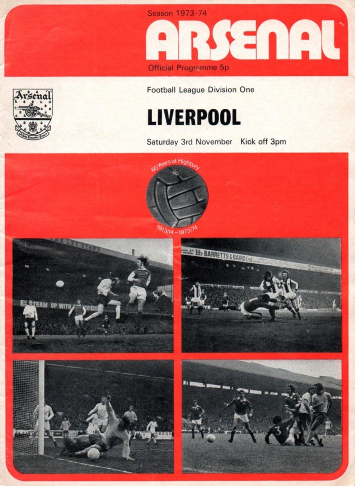 1973-74 Arsenal programme cover