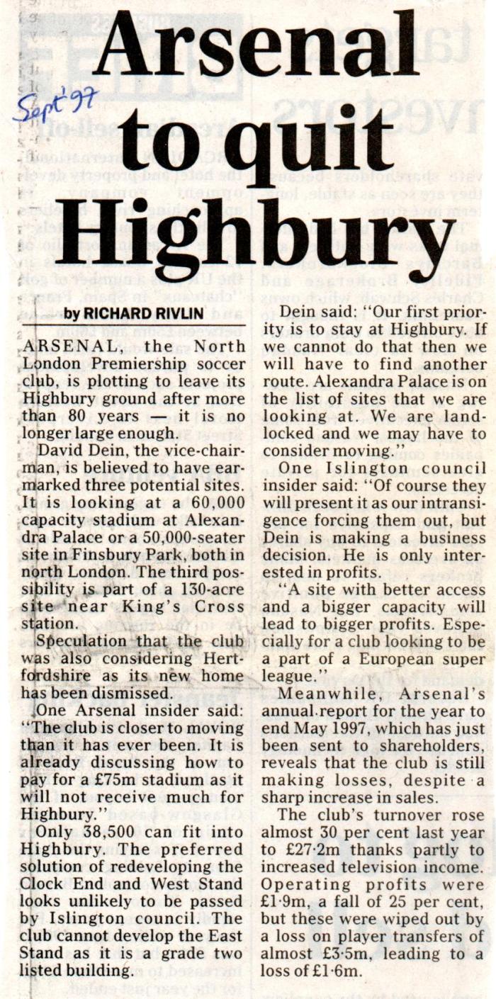 Quit Highbury? Say it ain't so!
